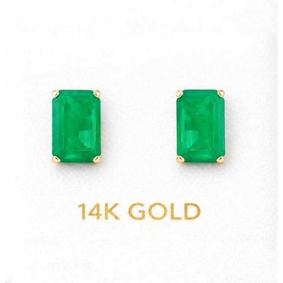 Genuine 2.14 Cts Emerald Stud Earring 14k Gold
